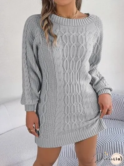Cable-Knit Round Neck Sweater Dress