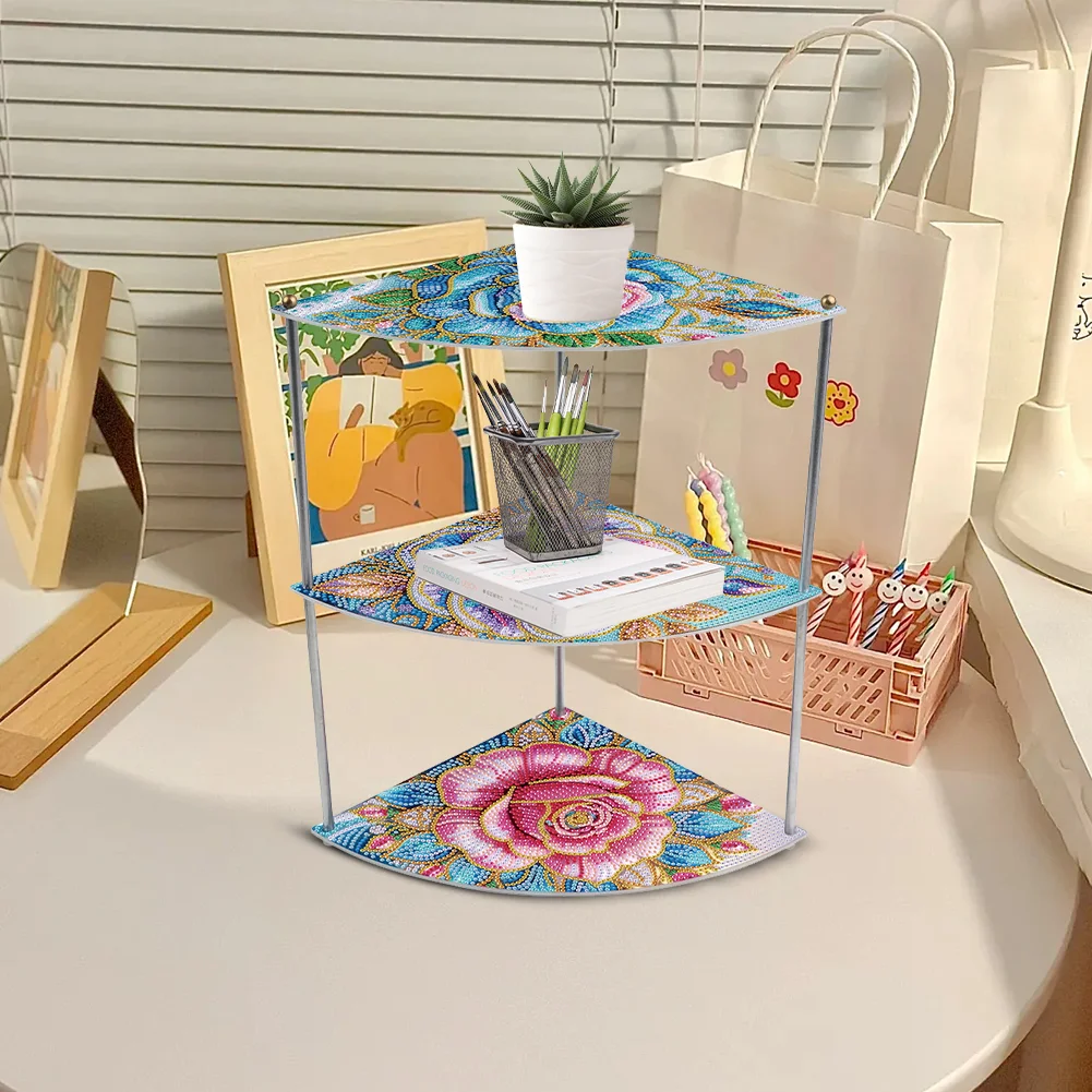 5D DIY 3 Tier Acrylic Rose Special Shape Diamond Painting Storage Shelf