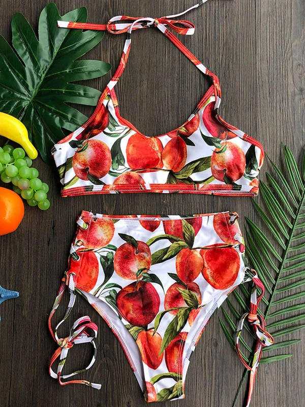 Polychromatic Printed Bandage Empire Split Bikini Swimsuit