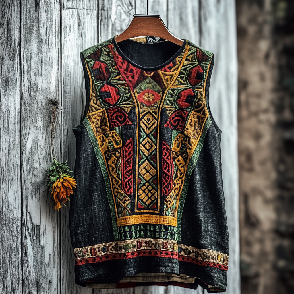 Men's African Ethnic Geometric Juneteenth Art Linen Vest