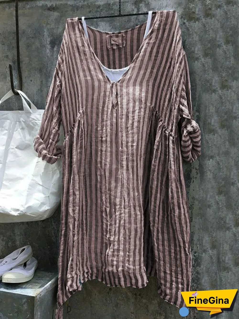 3/4 Sleeve Cotton Linen Casual Casual Dress