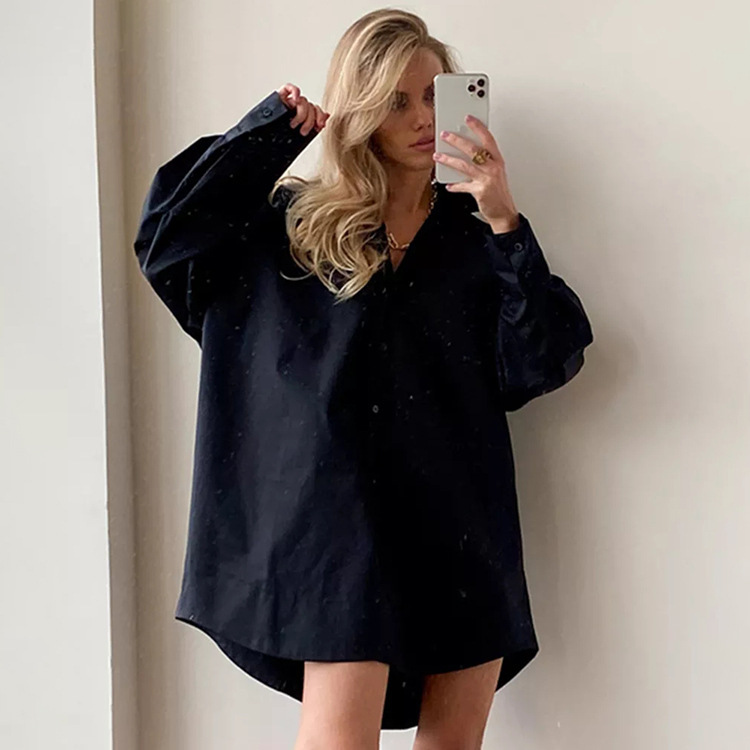 Ootddress White Loose Fashion Shirts For Women See-Through Patchwork Cardigan Coat Lapel Slim Long Sleeve Oversized Blouse Shirt