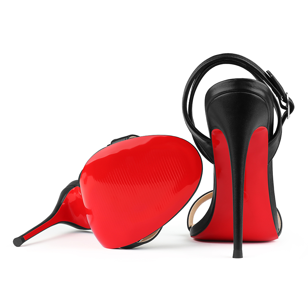 100mm/120mm Women's Sandals Round Open Toe Red Bottom Ankle Straps Matte Pumps