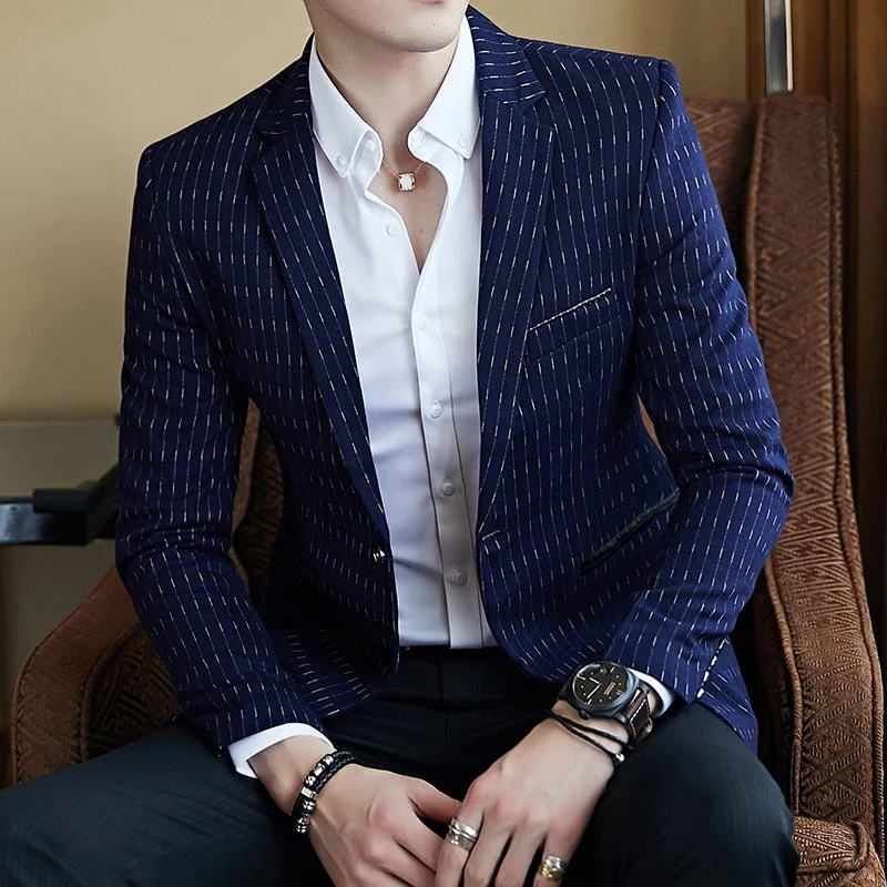 Inongge Striped Blazer Mens Slim Fit Blazer Slim Masculino Business Casual Mens Stylish Blazer Spring Autumn Dot  Striped Blazers Mens