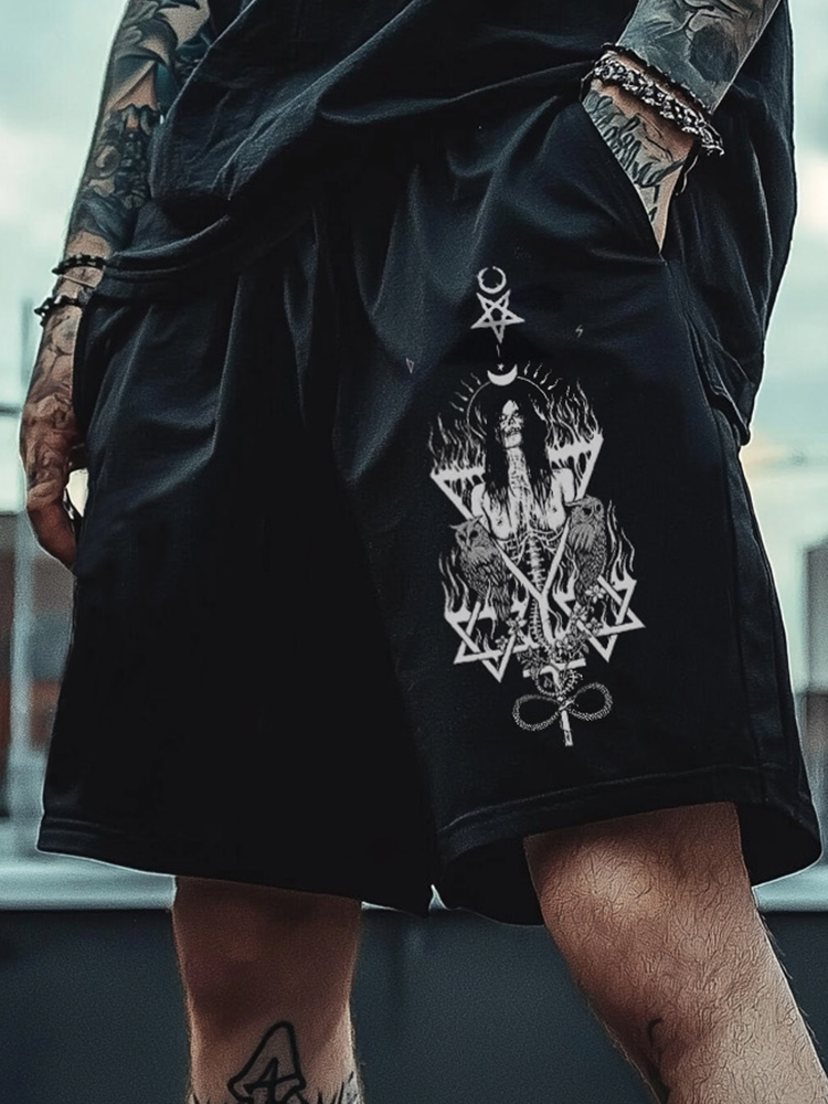 Satanic Skull Devil Pentagram Totem Dark Printed Shorts / Rvogue / Rvogue
