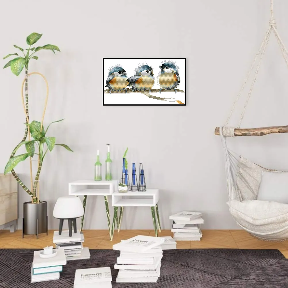 3 Birds-14CT Full Stamped Cross Stitch Kits (Canvas|25*14CM)