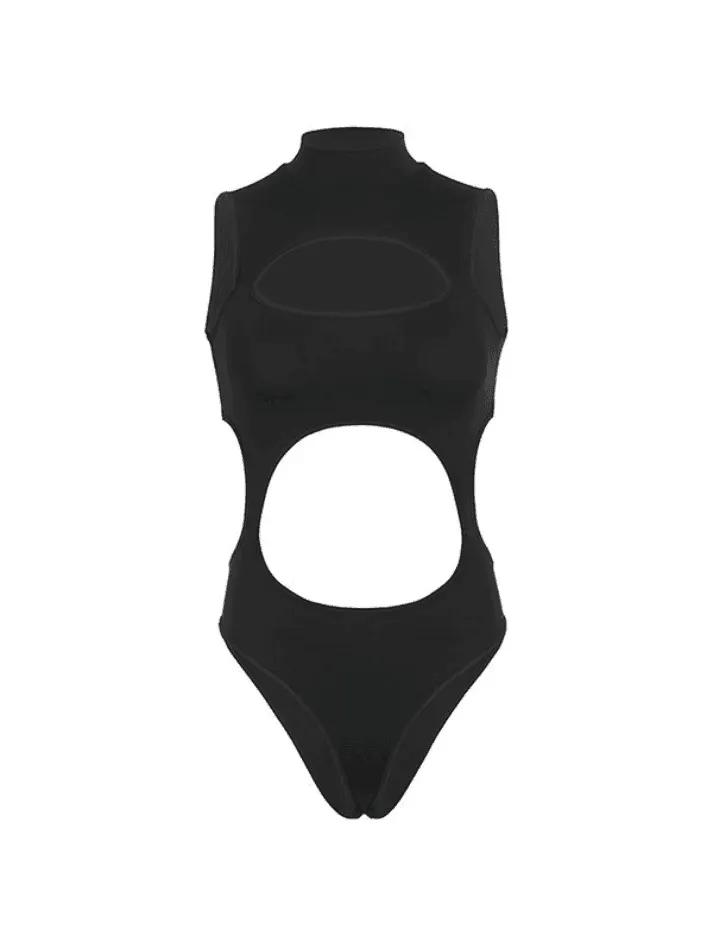Brownm Sleeveless Cutout Black Bodysuit