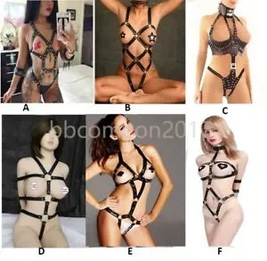 pornhint Pornhint Women Full Body PU Leather Harness Restraint Cupless Costume Teddy Straps Belt