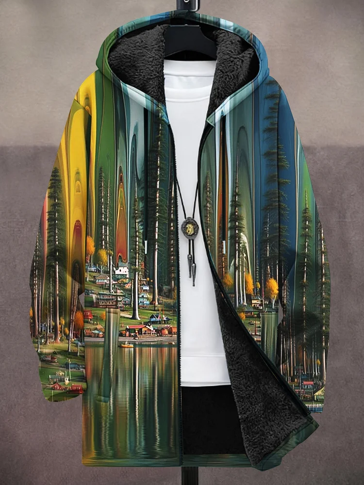 Herren landschaft Abstrakter Kunstdruck mit Kapuze Fleece schwerer Mantel