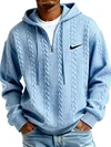 Men's Half Zip Cable-Knit Textured Fleece Hoodie