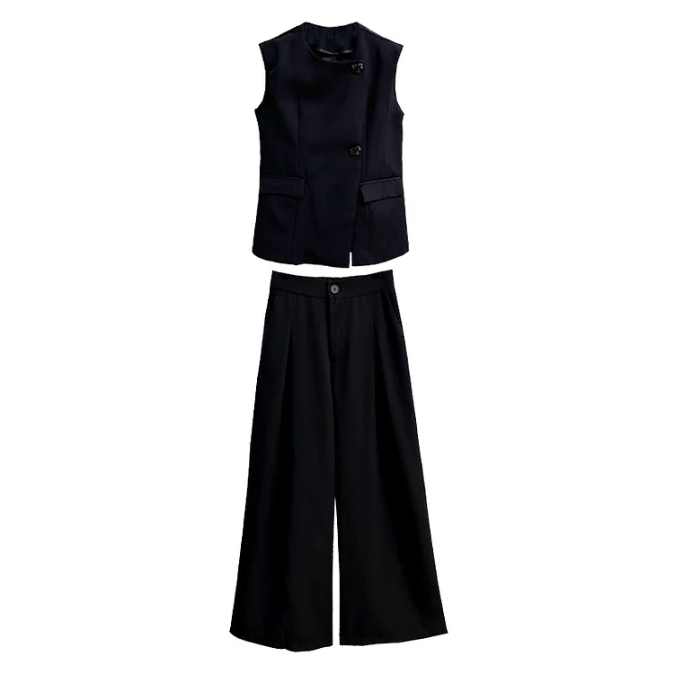 Niche Design Sleeveless Vest & High Waisted Pants Set