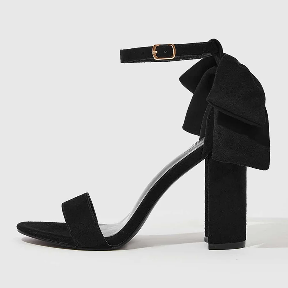 Black Suede Opened Toe Ankle Strappy Sandals With Chunky Heels Nicepairs