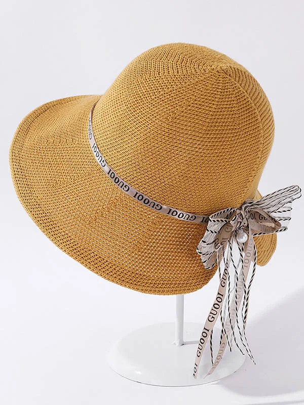 Original Bow-Embellished Sun-Protection Large Wide Brim Hat