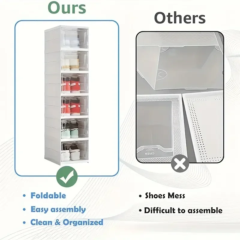 3 6 tier stackable shoe box with lid clear plastic foldable shoe storage organizer waterproof no     for easy visibility ideal for home or dorm use   spacesaving organizer foldable shoe box 2