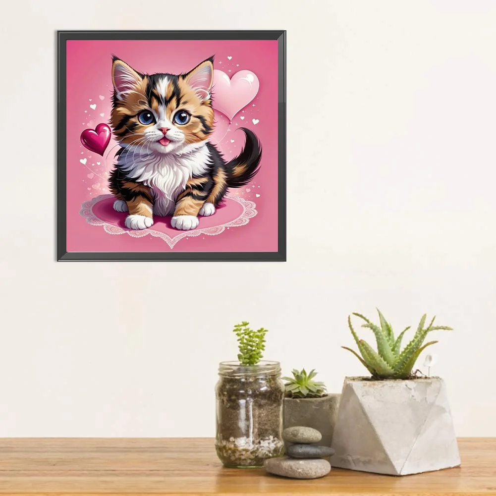 Diamond Painting - Full Square Drill - Valentines Day Cat(Canvas|35*35cm)