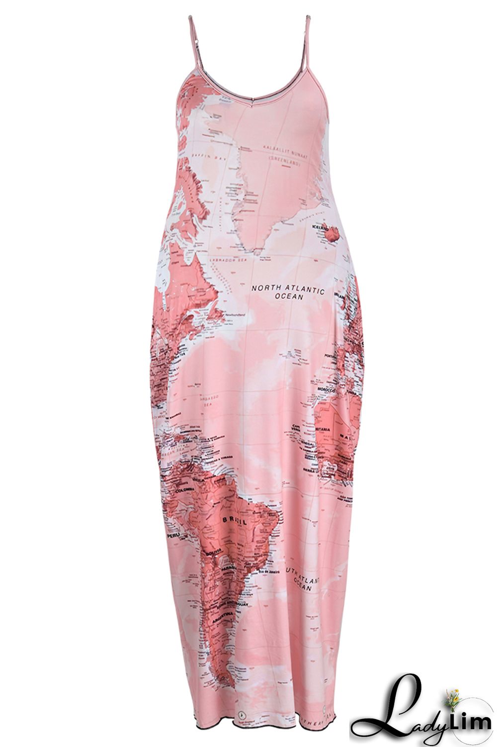 Black Red Fashion Sexy Plus Size Casual Print Backless Spaghetti Strap Long Dress