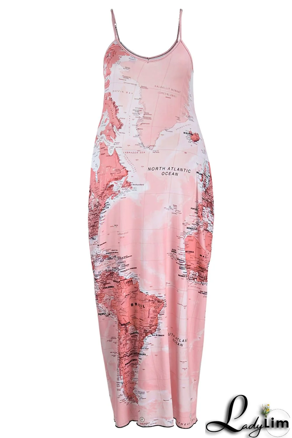 Black Red Fashion Sexy Plus Size Casual Print Backless Spaghetti Strap Long Dress