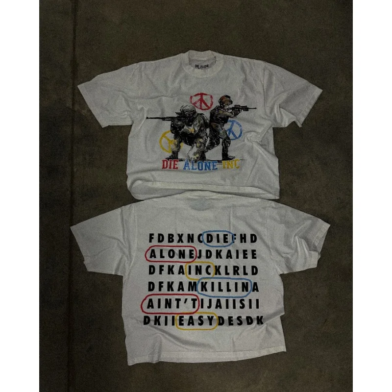 Aonga High street letters American fun printed O-neck short-sleeved T-shirts forr men y2k summer popular niche fashion all-match tops aonga