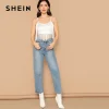 SHEIN Sexy White Fringe Detail Crop Cami Spaghetti Strap Plain Stretchy Top Women 2019 Summer Party Highstreet 2019 Vests
