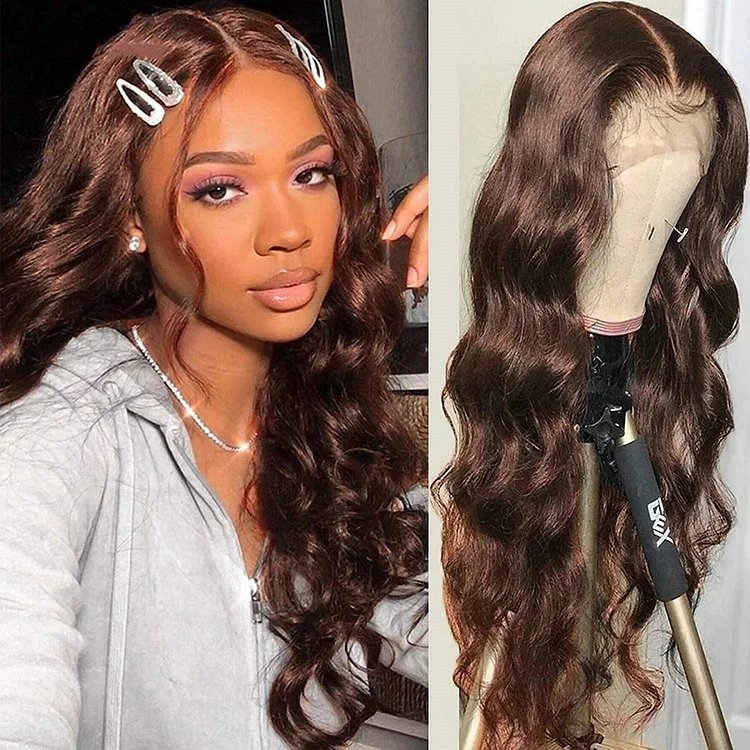 Brown Long Hair Brazilian Body Wavy Wigs