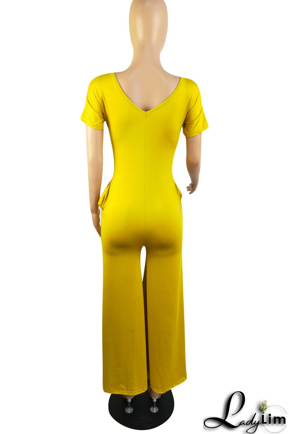 Pink Fashion Casual Solid Patchwork V Neck Regular Jumpsuits