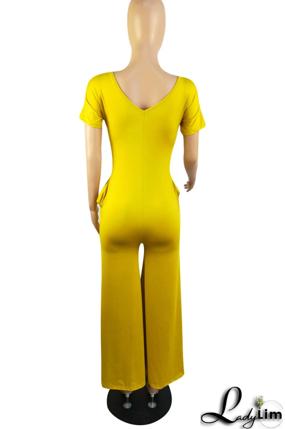 Pink Fashion Casual Solid Patchwork V Neck Regular Jumpsuits