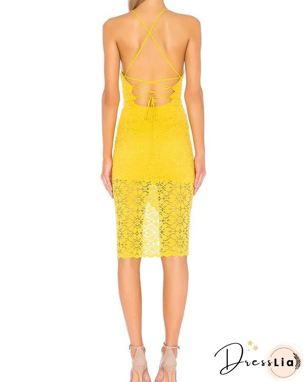 Floral Lace Halter Lace-up Back Irregular Dress P11811