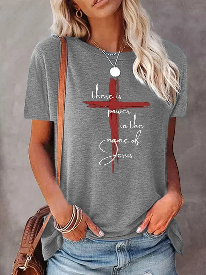 Women's There is Power in The Name of Jesus Faith Cross Printed T-shirt socialshop