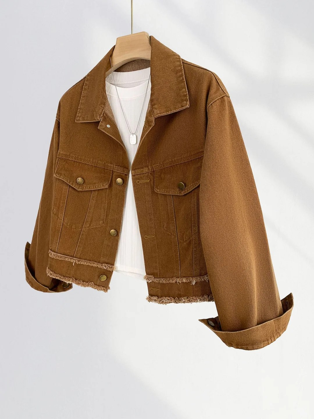 Zingj Zingj Kong Style Beauty Maillard Denim Coat Female Short Style Short Person Design Sense Fur Edge Brown Top New Style