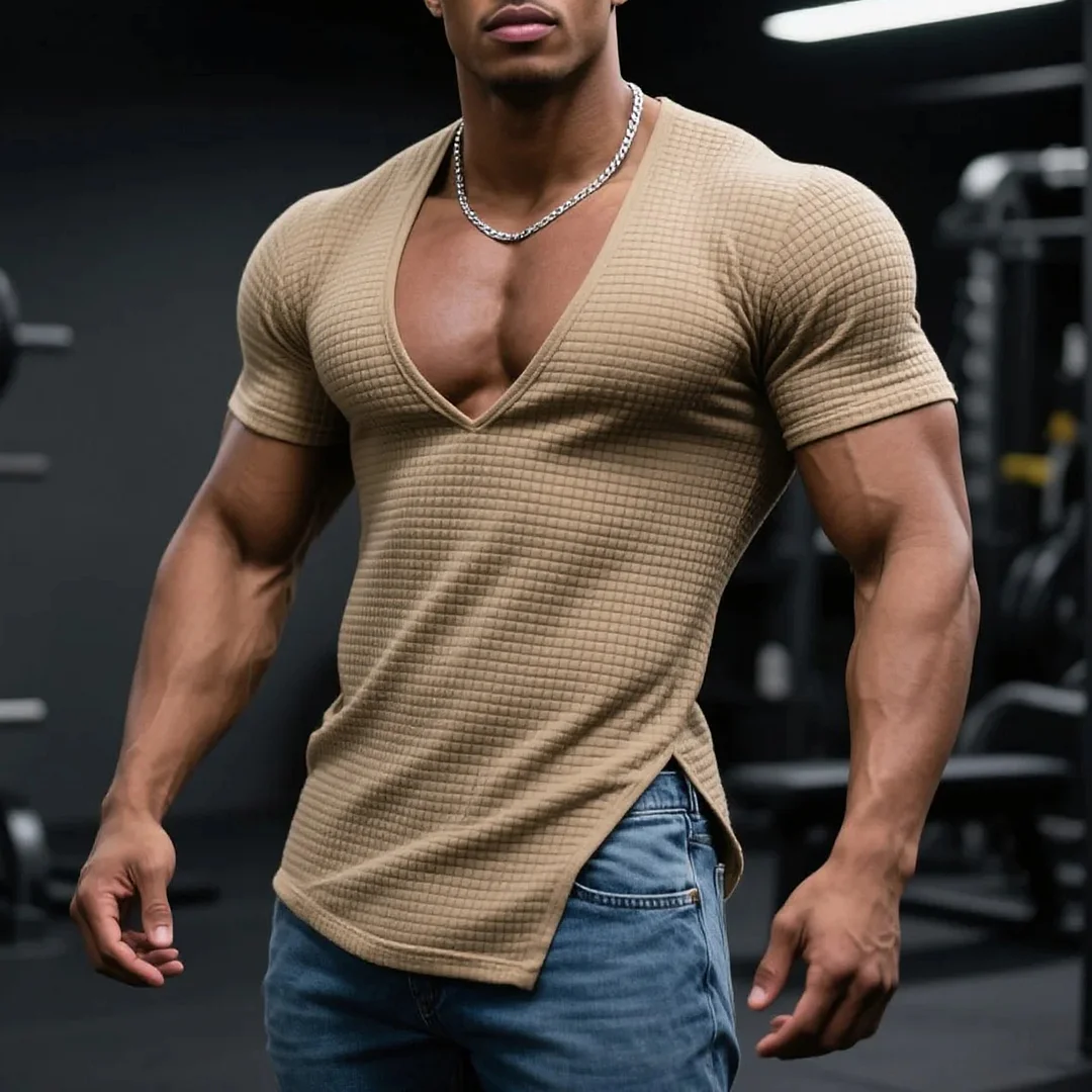  V-Neck Muscle Fit T-Shirt for Men - Perfect for Gym and Casual Wear-inspireuse