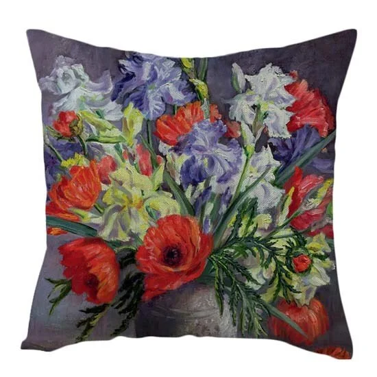 Linen Pillow Case - Vintage Oil Painting Flowers