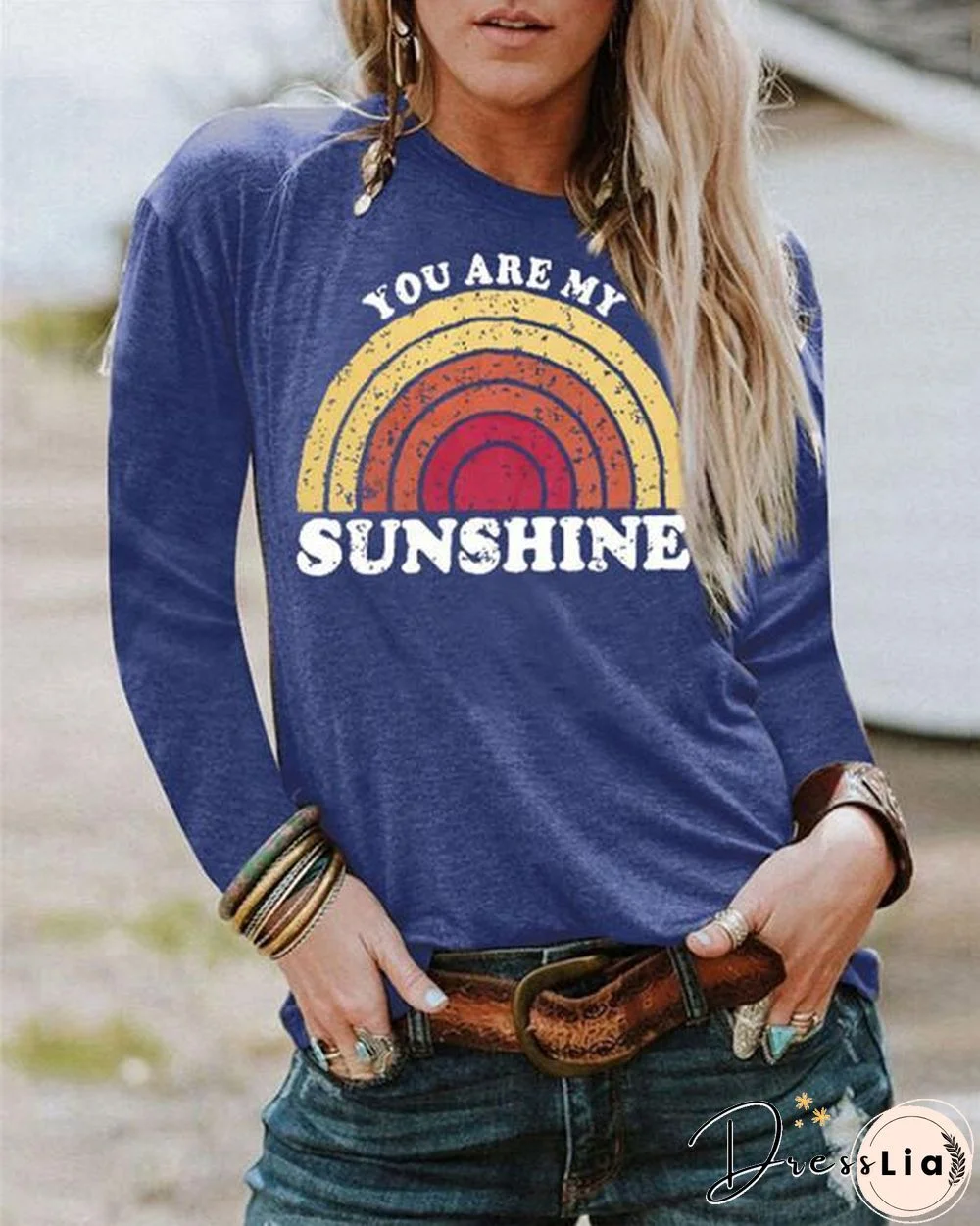 Sunshine Cartoon Printed  Women Tops Holiday Fall Daily Casual Blouse