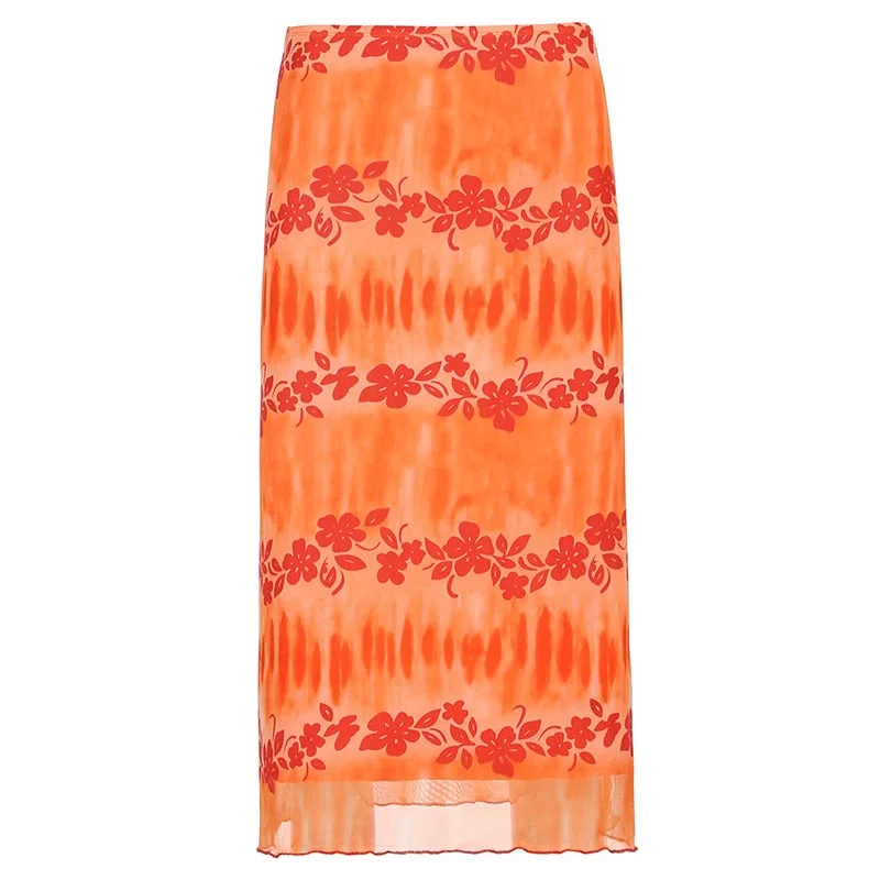 HEYounGIRL Summer Floral Print Midi Skirts Womens Casual High Waisted Skirt Ladies Sweat Cute Fashion Beach Streetwear 2021