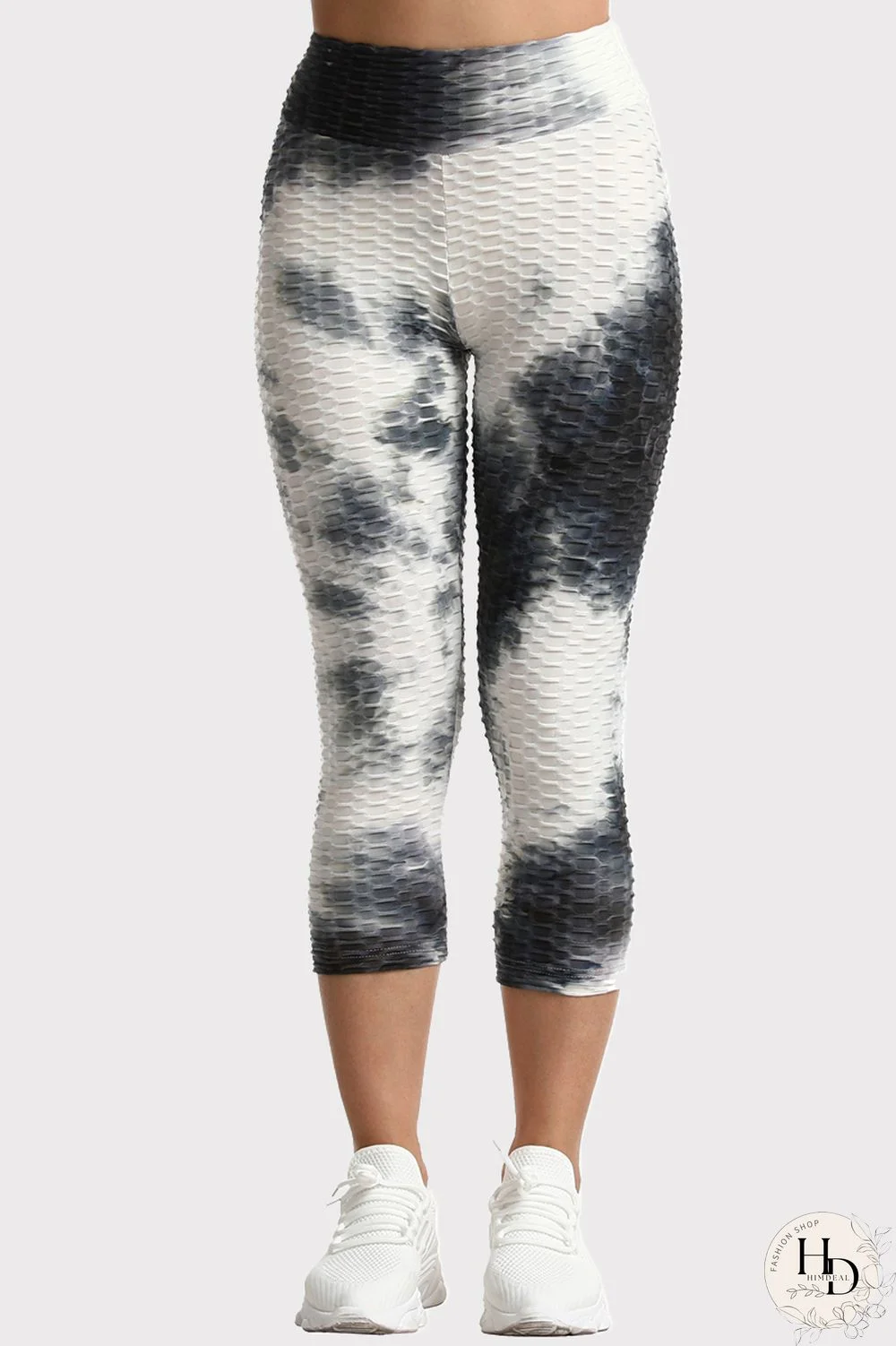 Black White Casual Sportswear Tie Dye Printing High Waist Skinny Trousers