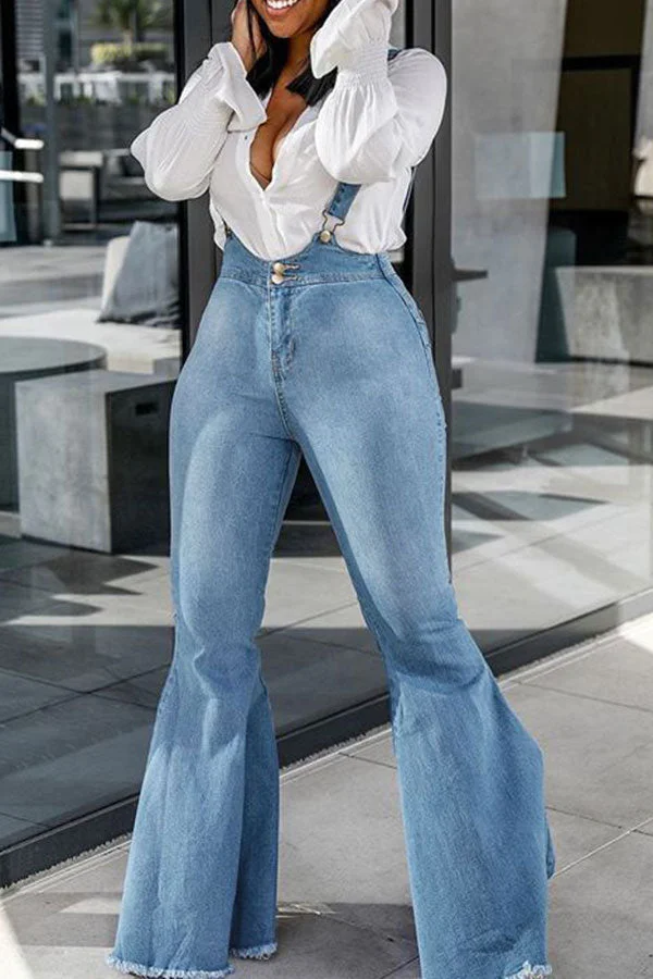 Light Blue Suspenders Classic Bell Bottoms Jeans