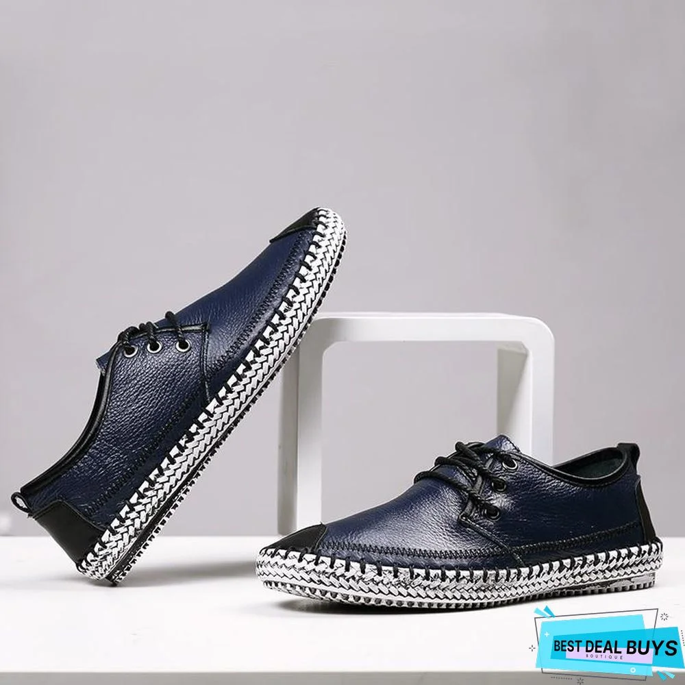 Men Breathable Comfortable Split Leather Men Loafers Flats Casual Shoes