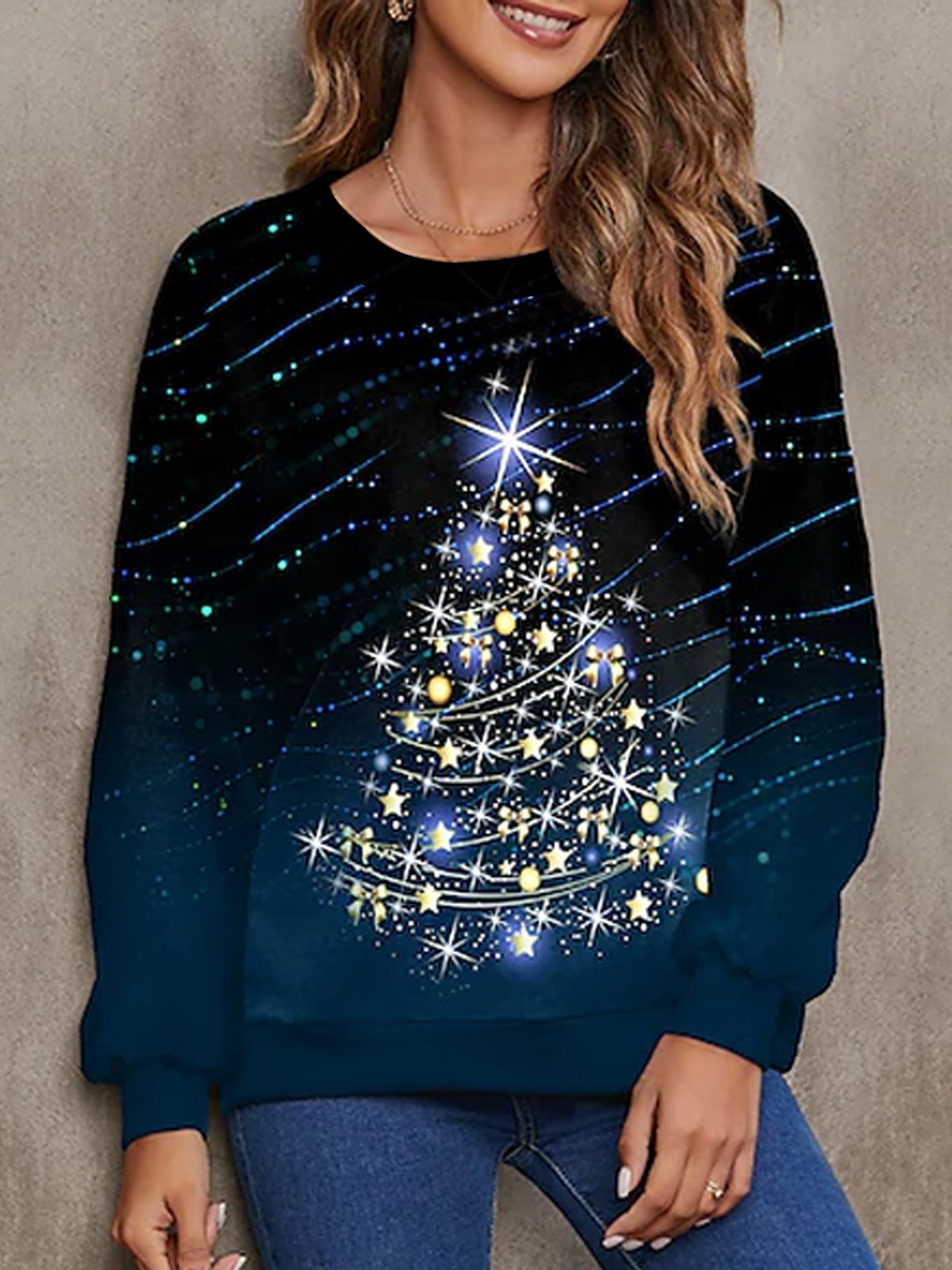 Casual Christmas Crew Neck Sweatshirt