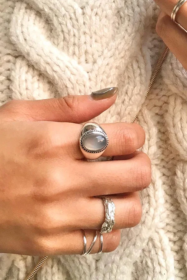 Simple Sterling Silver Agate Handmade Ring
