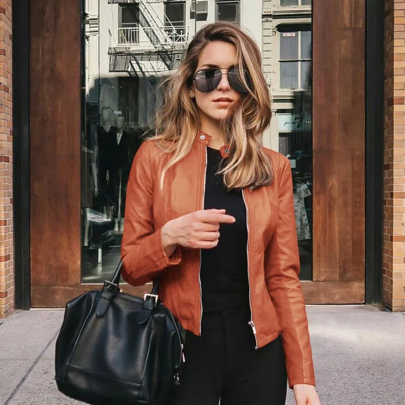 Jacket Woman Biker Casual PU Leather Outwear Coat Female Jacket Autumn Leather Jacket Women Slim Soft Moto Jacket Oversize 5XL