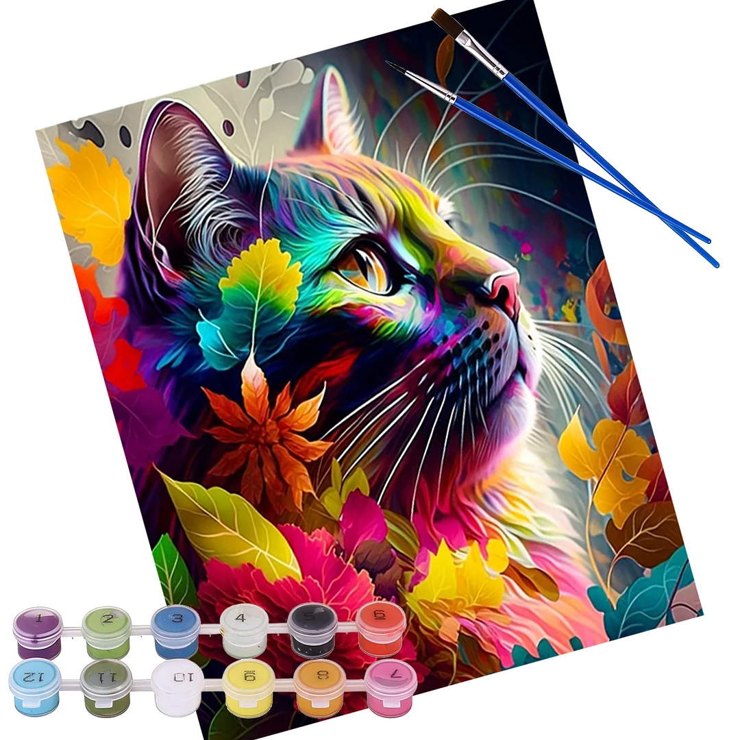 DIY Autumn Leaf Cat Paint by Numbers Kits Drawing Paintwork on Canvas 15.75x19.69inch Without Frame Canvas Oil Painting Number Painting for Beginners Adults Gift Home Wall Decor