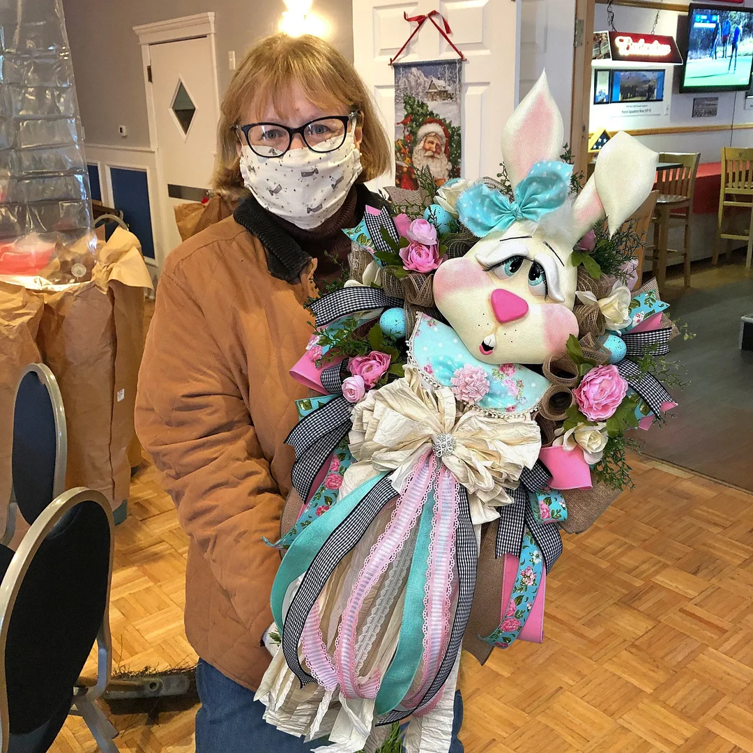 Easter Wreath for Front Door - Easter Bunny