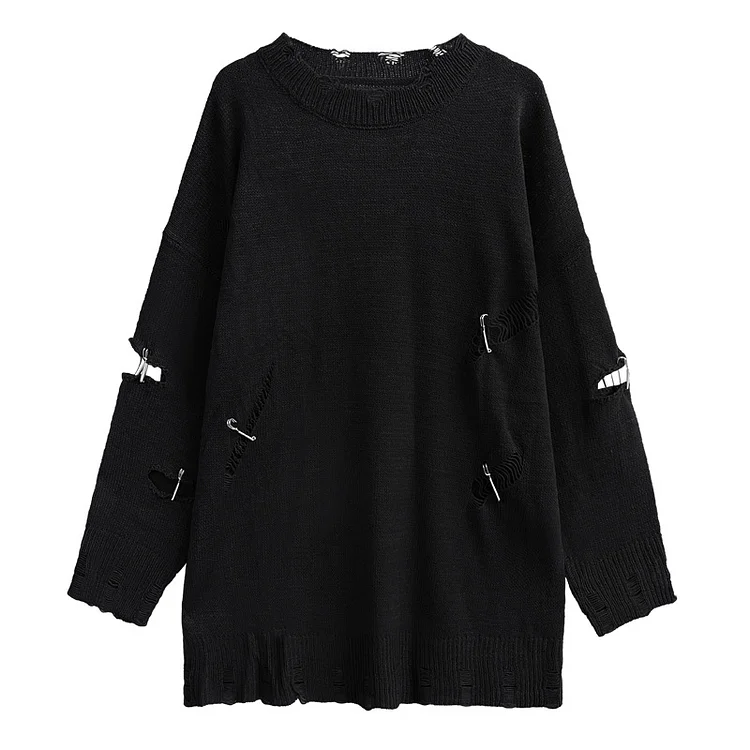 Niche Design Ripped Hollow Long Sleeve Sweater