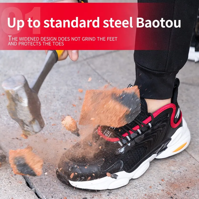Breathable Men Safety Shoes Ankle Boots Steel Toe Cap Men's Casual Boots Work Indestructible Shoe Puncture-Proof Fashion Sneaker