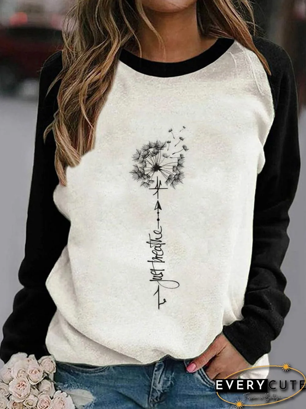 Casual Dandelion Crew Neck Long Sleeve Loose Sweatshirts