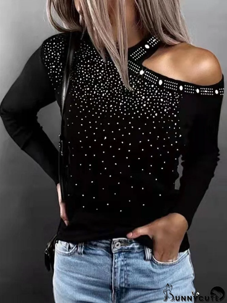 Women's Personality Long Sleeve Scoop Neck Diamond Tops