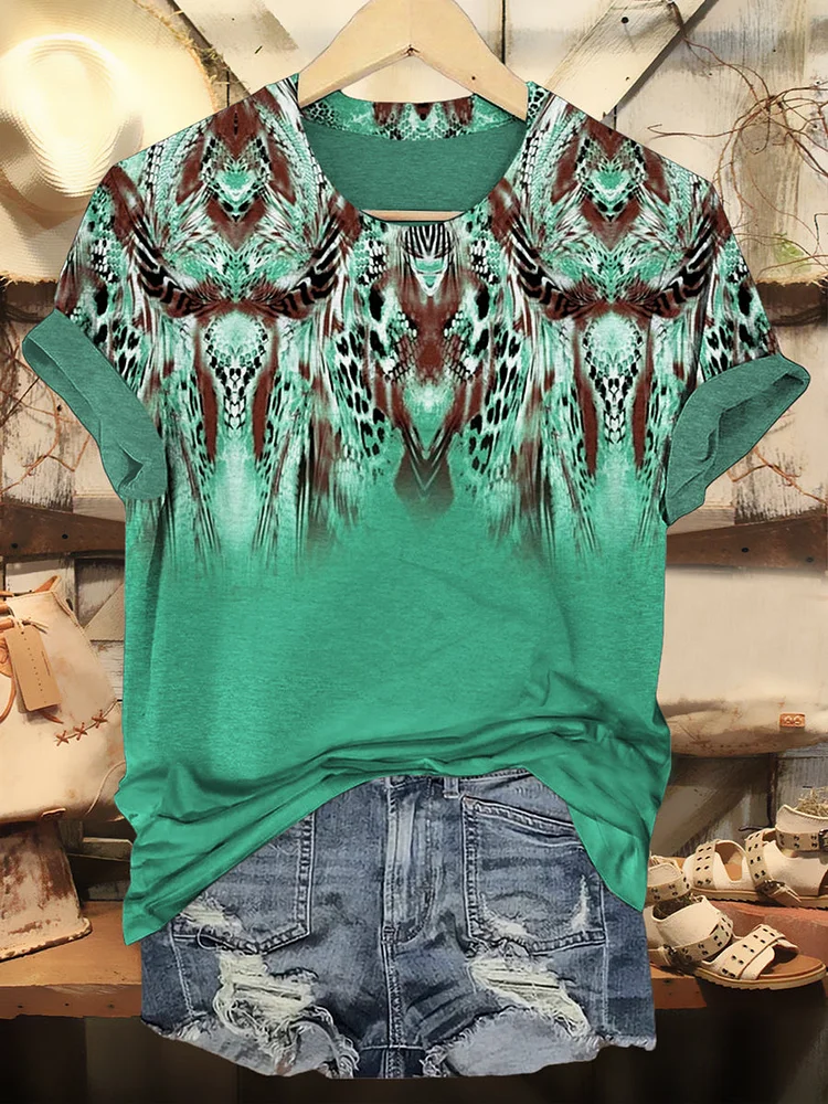 Vintage Flowers Print Casual Short Sleeve Top