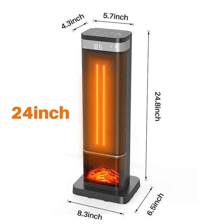 24inch Space Heaters for Indoor Use, Portable Heater with 3 Light Colors, Adjustable Thermostat with Remote, Tip-over Protection Up to 95&deg;F, 60&deg;Oscillation