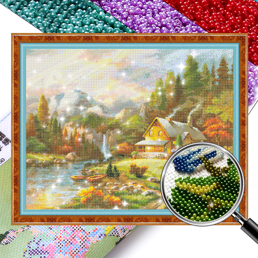 House Full 9CT Pre-stamped Canvas(82*64cm) Beaded Cross Stitch