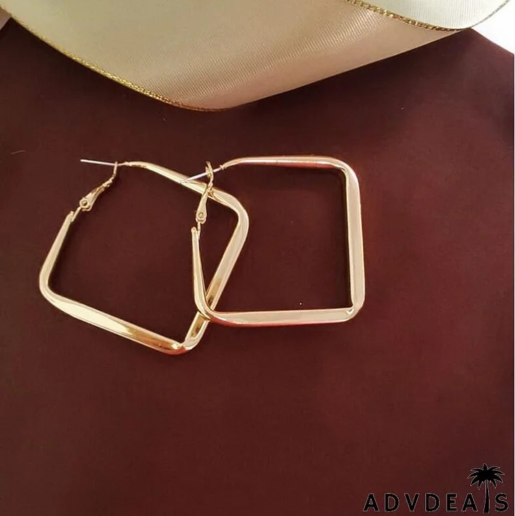 Women Vintage Exaggerated Square Matte Metal Hoop Earrings