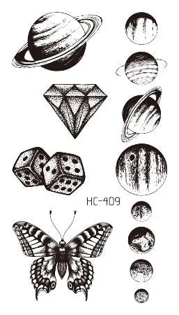1 PC Geometric Planet Fashion Women Temporary Tattoo Sticker Water Transfer Tattoo Minimalist Small Sun Moon Design Fake Tattoo